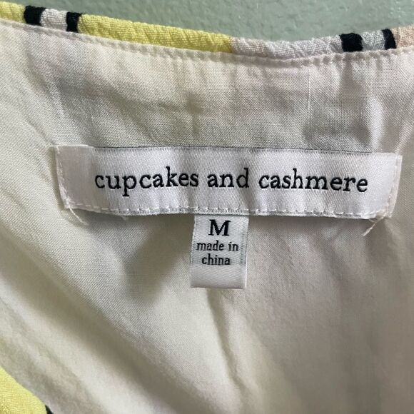 Cupcakes and Cashmere Yellow Navy Stripe Wrap Tie Front Mini Dress SZ M - Picture 3 of 7